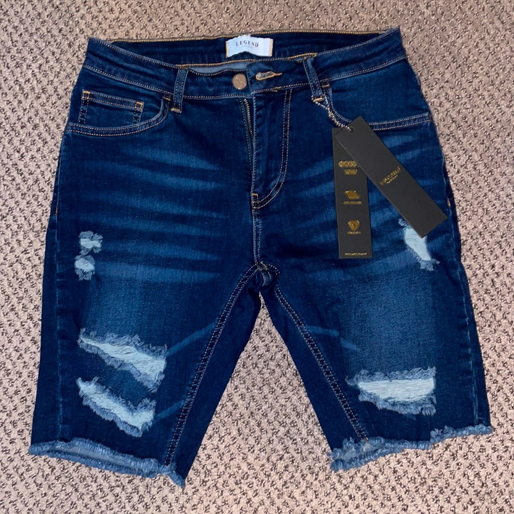 *NEW* Dark Blue Denim Shorts-Ripped